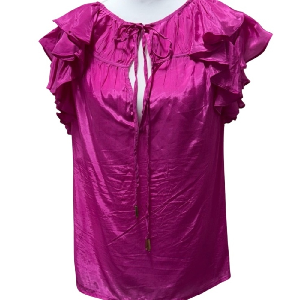 KARINA GRIMALDI SABRINA SILK RAFFLE SLEEVE BLOSE PINK (fuchsia) SIZE: M